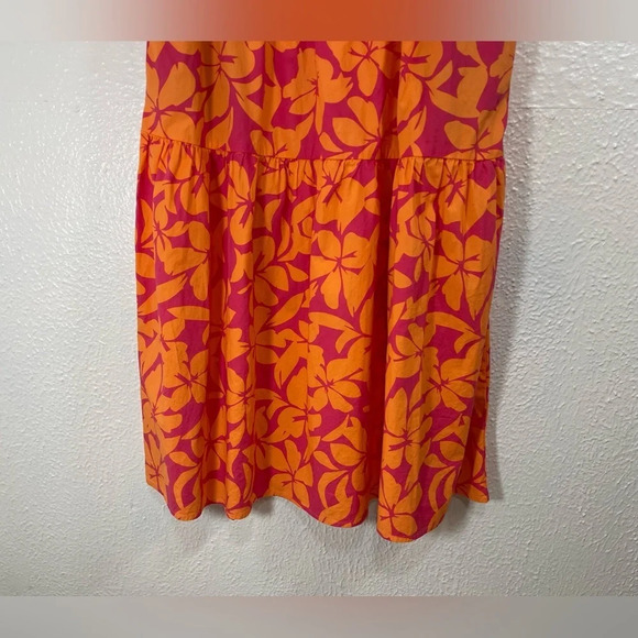 J. Crew Factory Orange Pink Floral Tiered Midi Dress Puff Sleeves V-Neck Size 0 - Picture 5 of 16